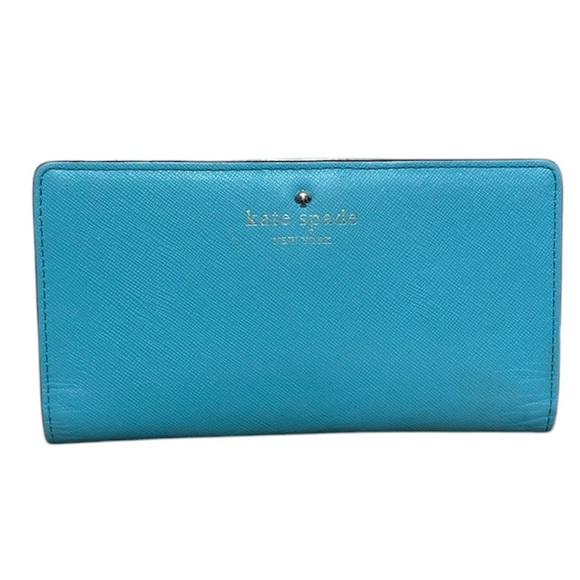 kate spade Handbags - Kate Spade New York long wallet light blue white black polka dots snap close EUC